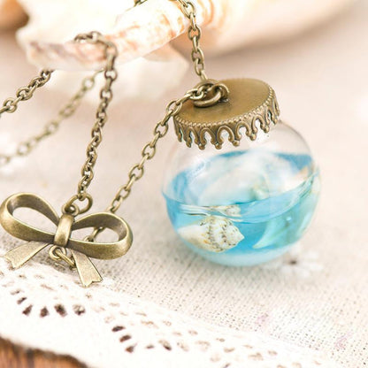 Blue Sea Glass Bottle Necklace - WikiWii