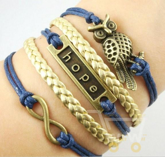 Bracelets with Love Letters Infinity Owl Charm ,Purpe Multilayer Hand Strap - WikiWii