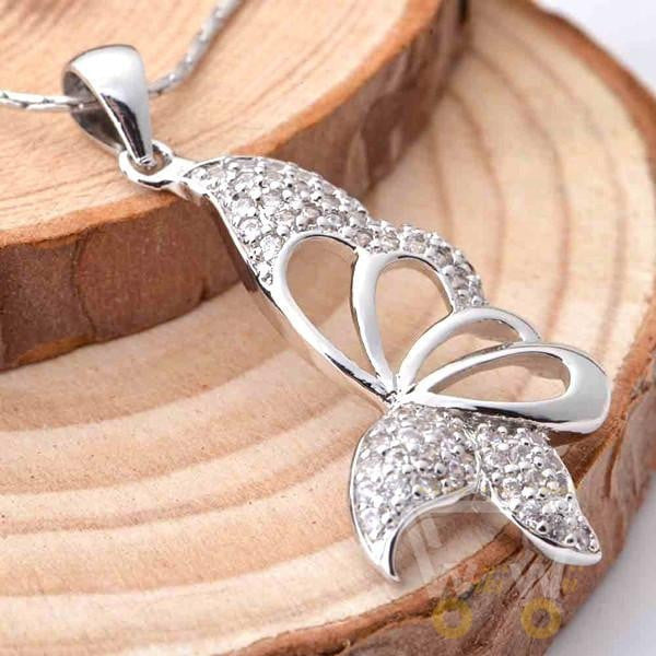 Butterfly Crystal Necklace Silver Plated - WikiWii