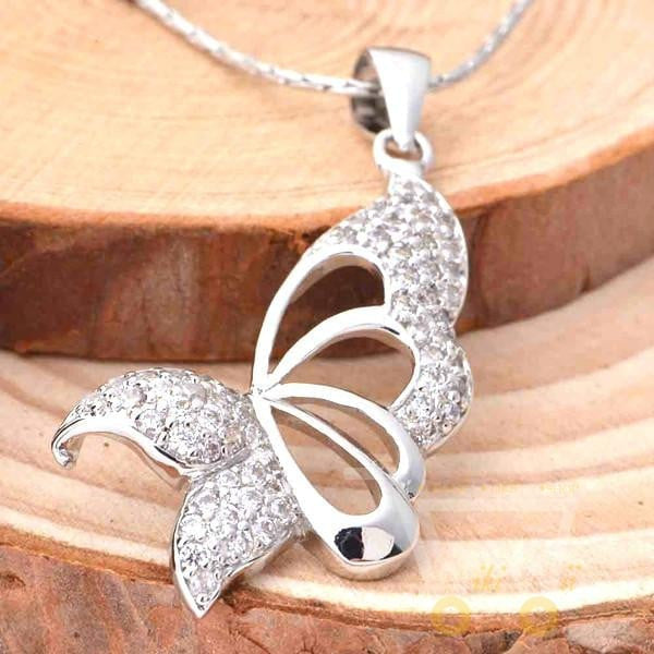 Butterfly Crystal Necklace Silver Plated - WikiWii