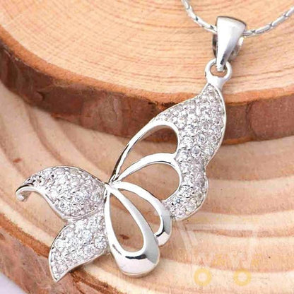 Butterfly Crystal Necklace Silver Plated - WikiWii