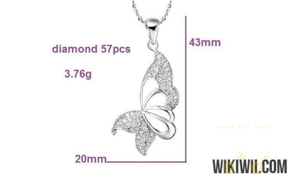 Butterfly Crystal Necklace Silver Plated - WikiWii