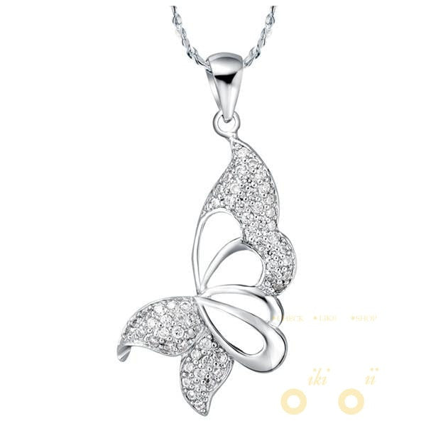 Butterfly Crystal Necklace Silver Plated - WikiWii