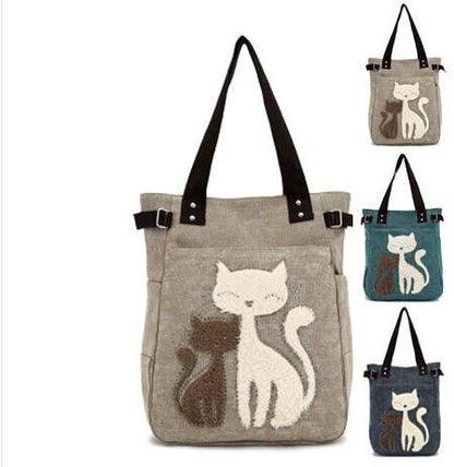 canvas bag with cute cat Appliques - WikiWii