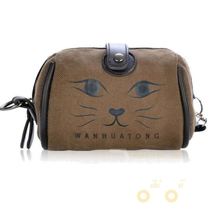 Cat face printting small canvas handbag - WikiWii