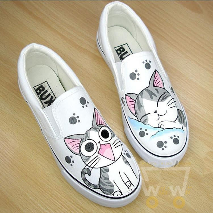 Cat Shoes Hand Painted Canvas Sneaker - WikiWii