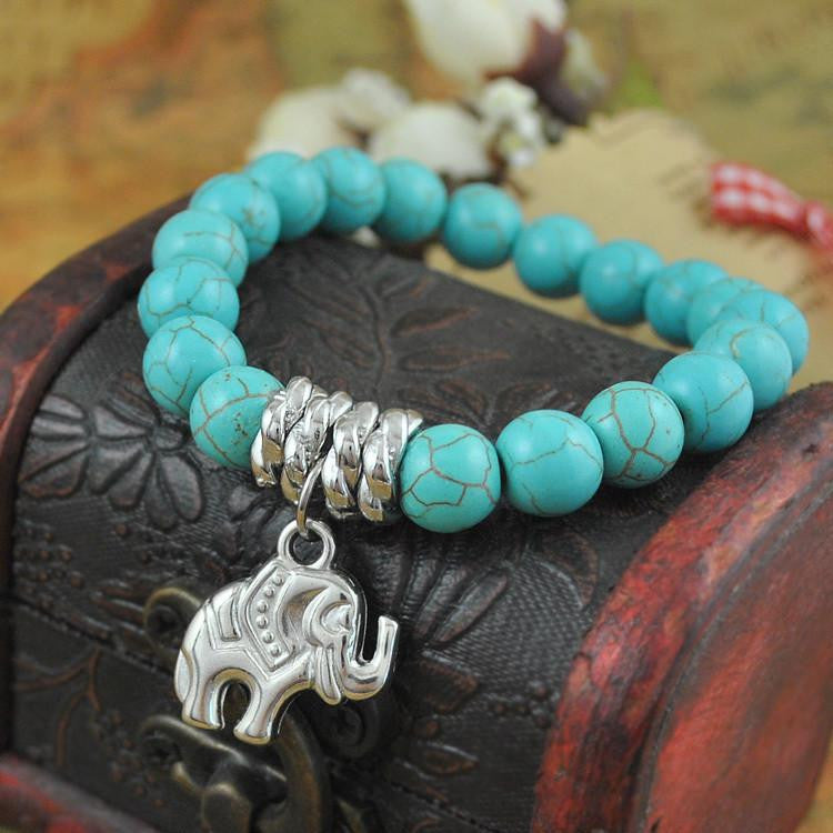 Classic Ethnic Turquoise Silver Elephant Bracelets - WikiWii