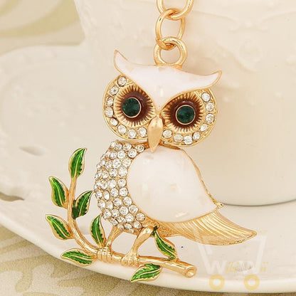 Creative Olive Branch Enamel Owl Key chain 14 kg gold plated - WikiWii