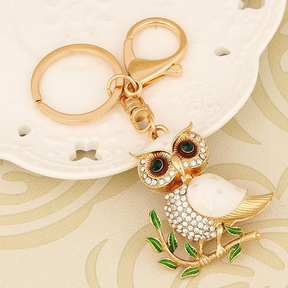 Creative Olive Branch Enamel Owl Key chain 14 kg gold plated - WikiWii