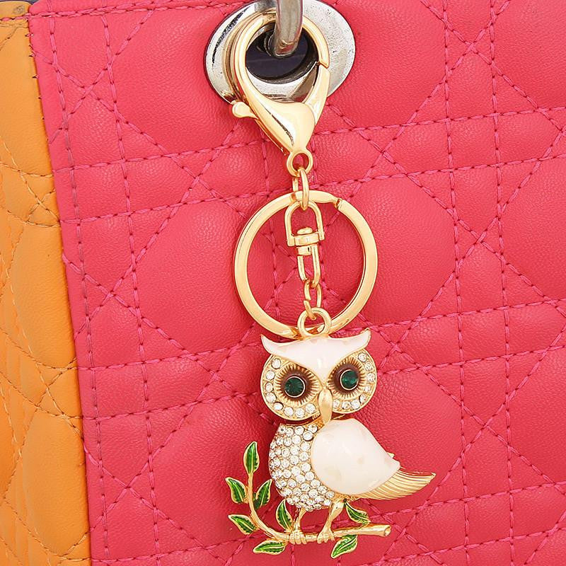 Creative Olive Branch Enamel Owl Key chain 14 kg gold plated - WikiWii