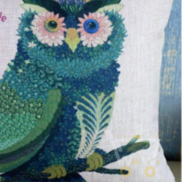 Creative pastoral painting of flowers and owl cotton pillowcases - WikiWii