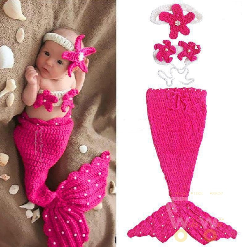 Crochet Knit Newborn baby Mermaid Costume - WikiWii