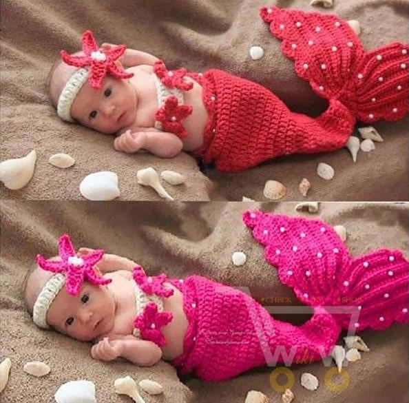 Crochet Knit Newborn baby Mermaid Costume - WikiWii