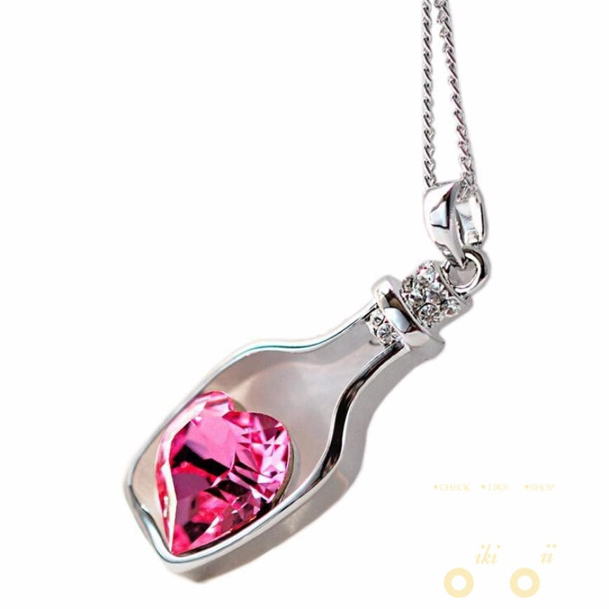 Crystal Heart In a Bottle Necklace - WikiWii