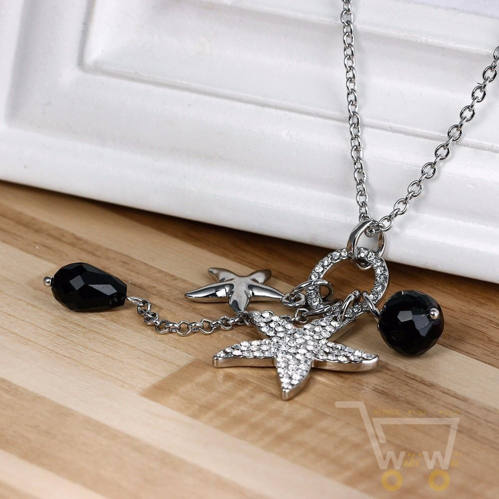 Crystal Starfish Charm Long Necklace - WikiWii