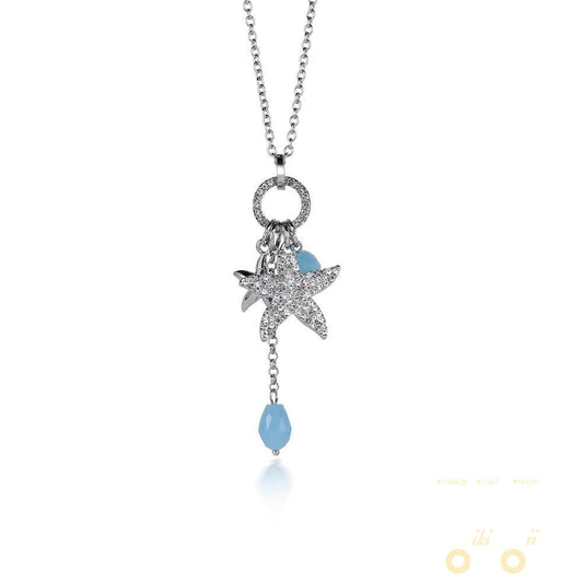 Crystal Starfish Charm Long Necklace - WikiWii