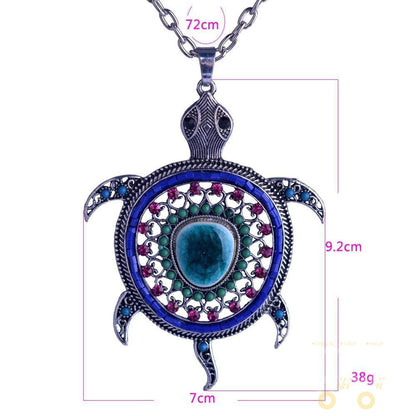 Crystals Mini Turtle Necklace Long Chain - WikiWii