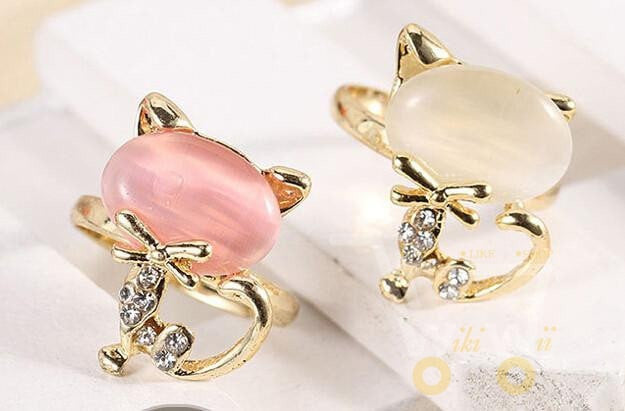 Cute Cat Rhinestones Ring - WikiWii