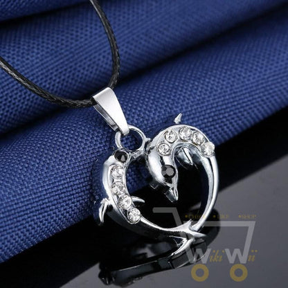 Cute Doule dolphin pendants heart necklaces - WikiWii