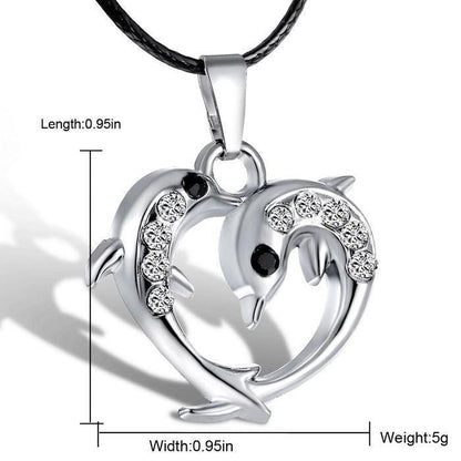 Cute Doule dolphin pendants heart necklaces - WikiWii