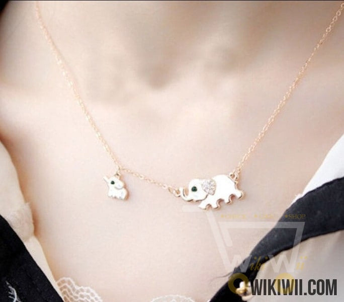 Cute Elephant Family Crystal Chain Necklace - WikiWii