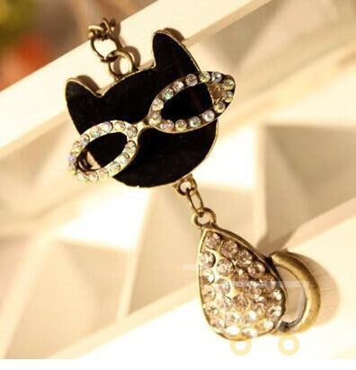 Cute Glasses Imitation Diamond Cat Necklace - WikiWii