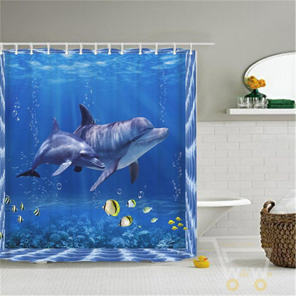 Dolphin Pattern Waterproof Curtain - WikiWii