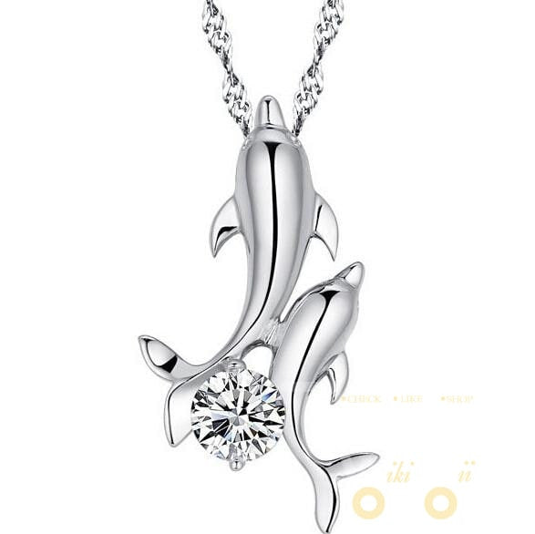 Dolphin pendant crystal necklaces white gold plated Romantic necklace - WikiWii