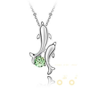 Dolphin pendant crystal necklaces white gold plated Romantic necklace - WikiWii