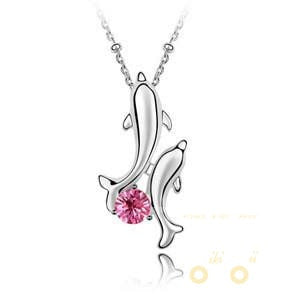 Dolphin pendant crystal necklaces white gold plated Romantic necklace - WikiWii