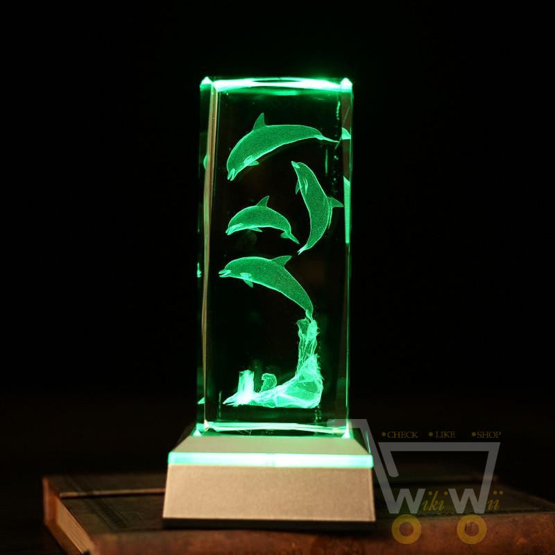 Dolphin Sea turtle Crystal tower With multi color light base - WikiWii