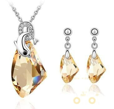 Dolphins Necklaces and Drop Earrings Jewelry set made with Swarovski Elements (4-colors) - WikiWii