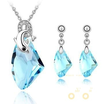 Dolphins Necklaces and Drop Earrings Jewelry set made with Swarovski Elements (4-colors) - WikiWii