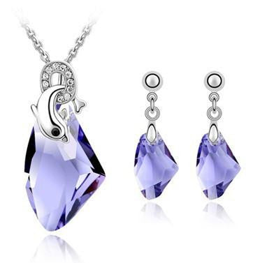 Dolphins Necklaces and Drop Earrings Jewelry set made with Swarovski Elements (4-colors) - WikiWii