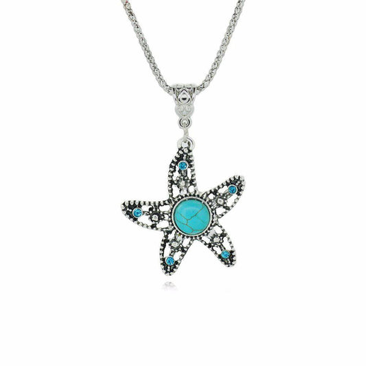 Five-pointed Turquoise Starfish Necklace - WikiWii