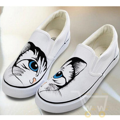 Flat Shoe Lovely Cartoon Cat Hand Painted - WikiWii