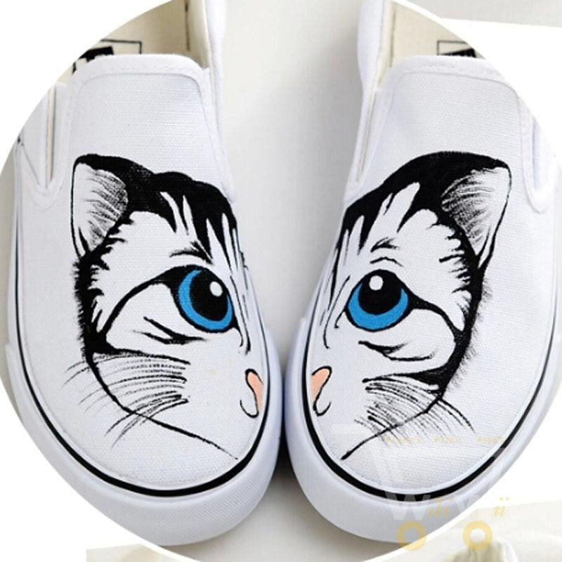 Flat Shoe Lovely Cartoon Cat Hand Painted - WikiWii