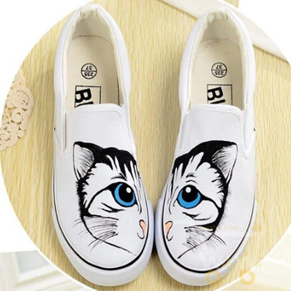 Flat Shoe Lovely Cartoon Cat Hand Painted - WikiWii