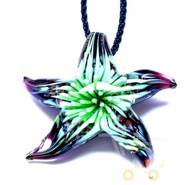 Glass Flower Inside Starfish Necklace - WikiWii