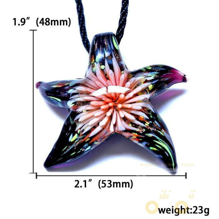 Glass Flower Inside Starfish Necklace - WikiWii