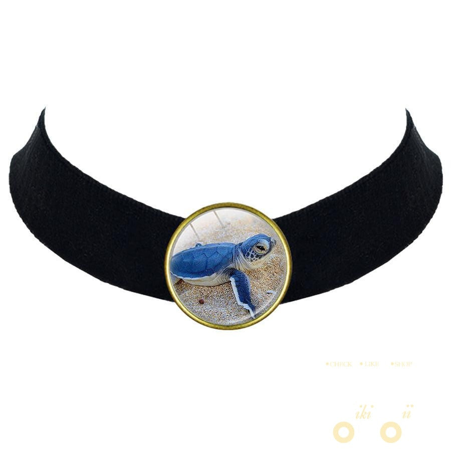 Glass Sea Turtle Black Choker - WikiWii