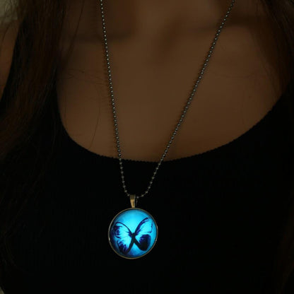 Glow in the dark Butterfly Glass Necklace - WikiWii