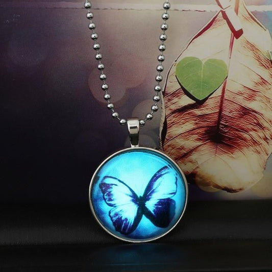 Glow in the dark Butterfly Glass Necklace - WikiWii