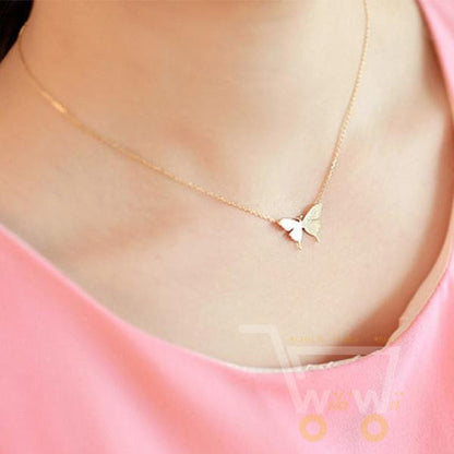 Gold and Silver Fashion Cute Butterfly Pendant Necklaces - WikiWii