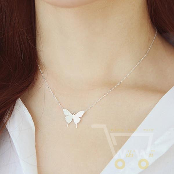 Gold and Silver Fashion Cute Butterfly Pendant Necklaces - WikiWii