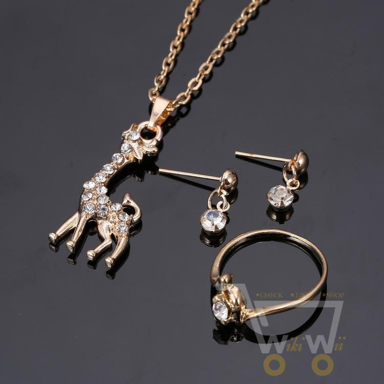 Gold Plated Giraffe Necklaces Rings Earrings Jewelry Set - WikiWii