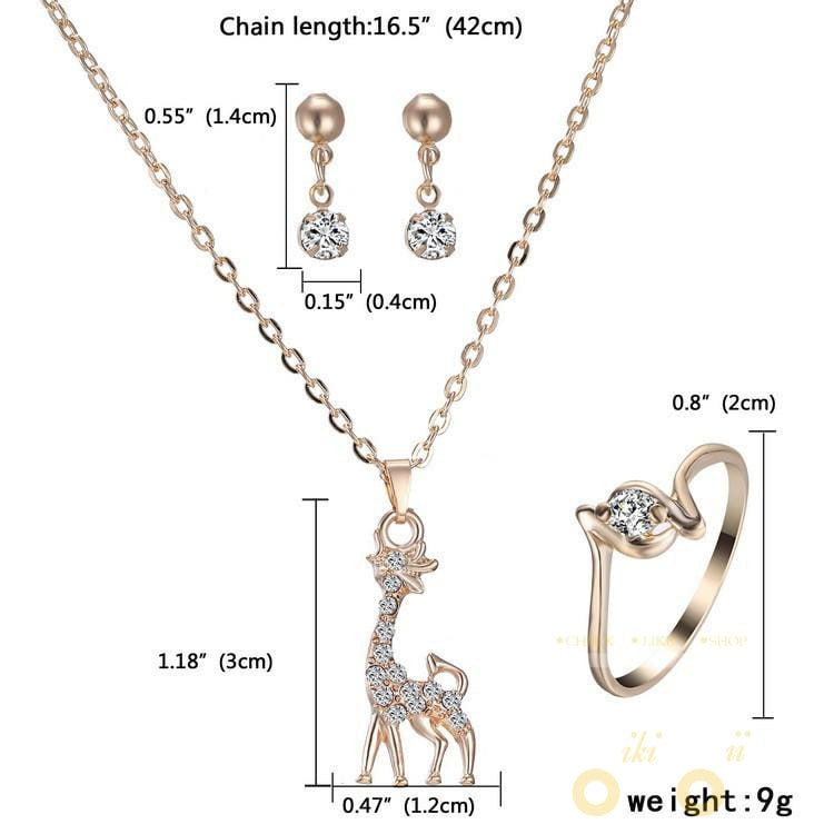 Gold Plated Giraffe Necklaces Rings Earrings Jewelry Set - WikiWii