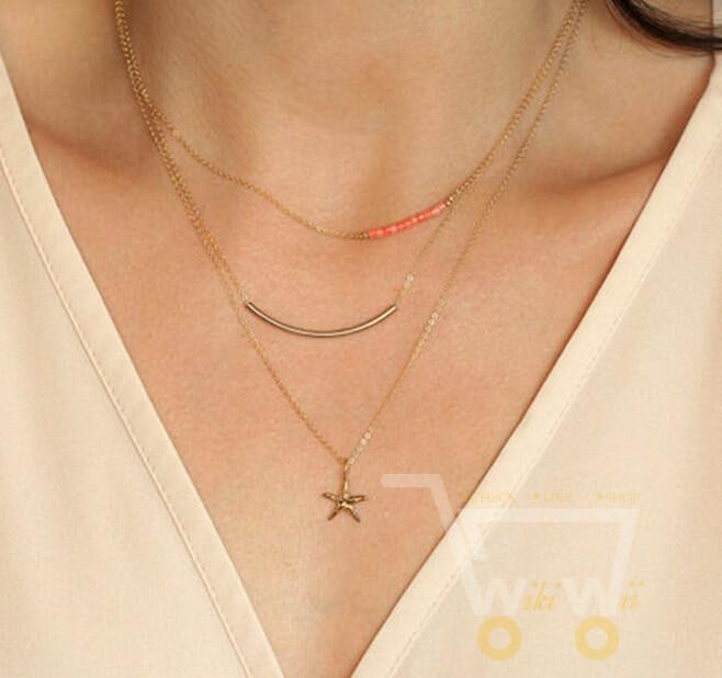 gold plated multi layers starfish necklace - WikiWii