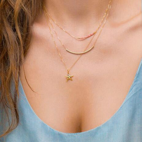 gold plated multi layers starfish necklace - WikiWii