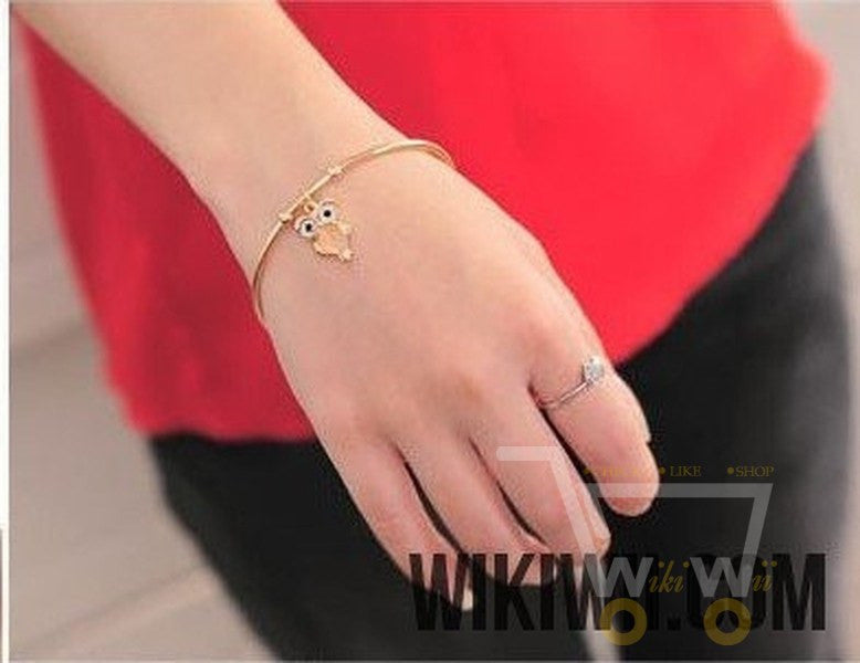 Gold Plated Rhinestone Owl Cuff Bracelets - WikiWii